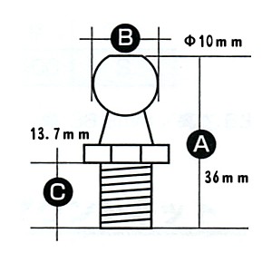 10mmブラケット/ボールスタッド型 ナット付 品番19264 - DYNAMICS